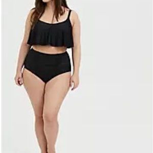Torrid Black V-Neck Flounce Bikini Top Plus Size 4 4X 26/28 NWT